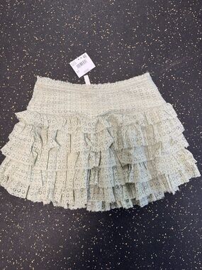 American Eagle Outfitters Sage Green Lace Tiered Mini Skirt